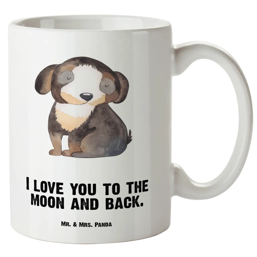 Mr. & Mrs. Panda XL Tasse Hund entspannt - Weiß - Geschenk, Tierliebhaber, Liebe, Hundemama, Hundeliebe, XL Teetasse, Sprüche, XL Becher, schwarzer Hund, Groß, Hunderasse